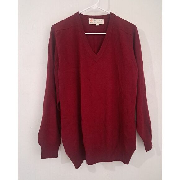 Vintage Erdos Mens XL PURE PREMIUM CASHMERE Sweater CRANBERRY RED  Pullover - Picture 1 of 6